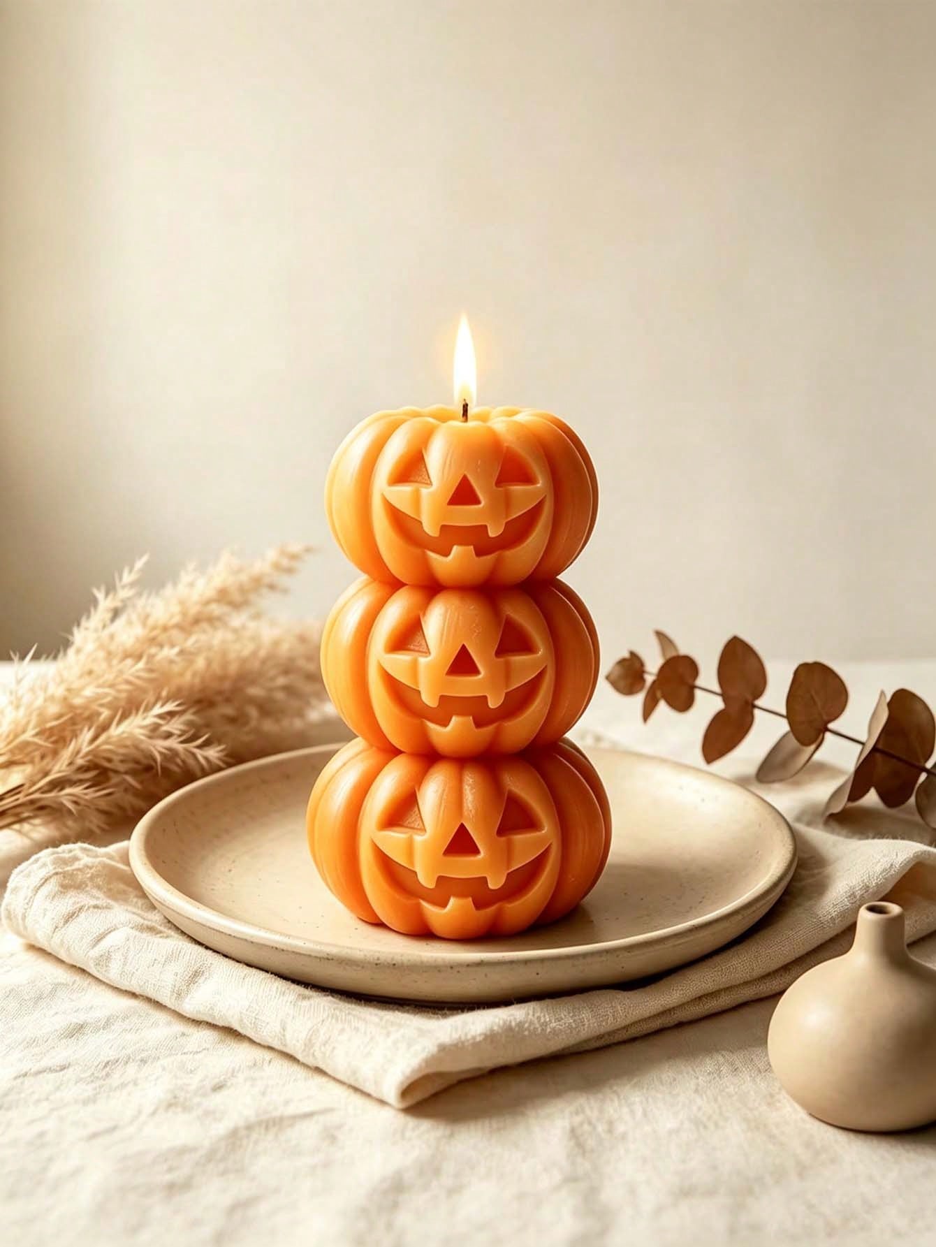 Home Fragrance Scented Candle - 1 Stück Halloween 3-Schicht-Kürbiskerze, Kürbis-Design -